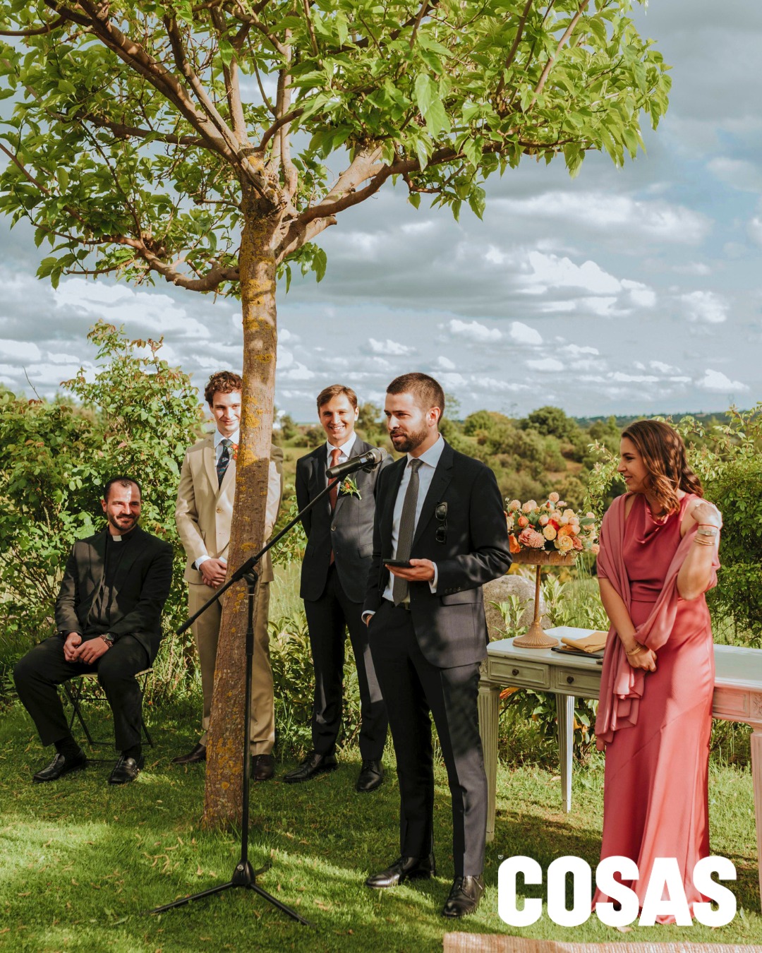 Padre Gustavo Balestrin, Iago Villasana, Jorge Lavandera y Flavia Rivarola.
