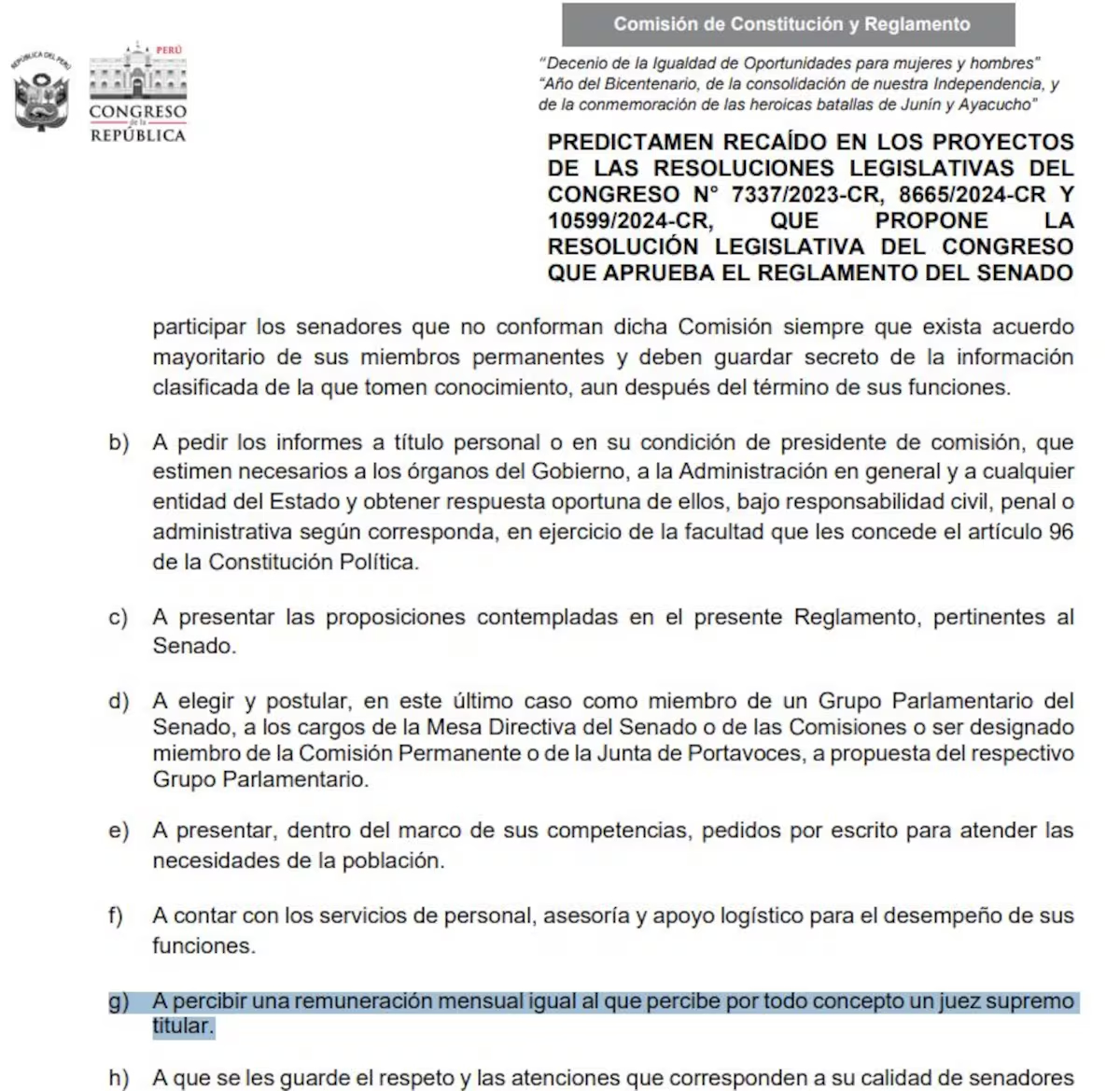 Predictamen presentado por la Comisión de Constitución 